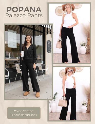 Popana 3 Pack Wide Leg Palazzo Lounge Pants for Women – Flowy Bootcut Casual Pants for Everyday Comfort in Kuwait