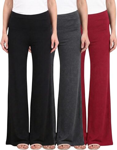 Popana 3 Pack Wide Leg Palazzo Lounge Pants for Women – Flowy Bootcut Casual Pants for Everyday Comfort in Kuwait