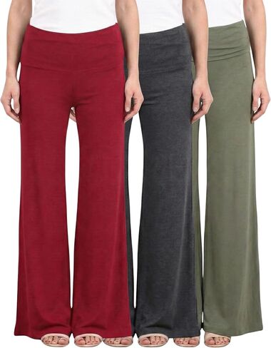 Popana 3 Pack Wide Leg Palazzo Lounge Pants for Women – Flowy Bootcut Casual Pants for Everyday Comfort in Kuwait