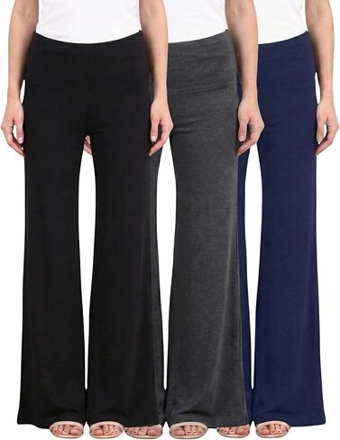 Popana 3 Pack Wide Leg Palazzo Lounge Pants for Women – Flowy Bootcut Casual Pants for Everyday Comfort in Kuwait