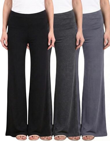 Popana 3 Pack Wide Leg Palazzo Lounge Pants for Women – Flowy Bootcut Casual Pants for Everyday Comfort in Kuwait