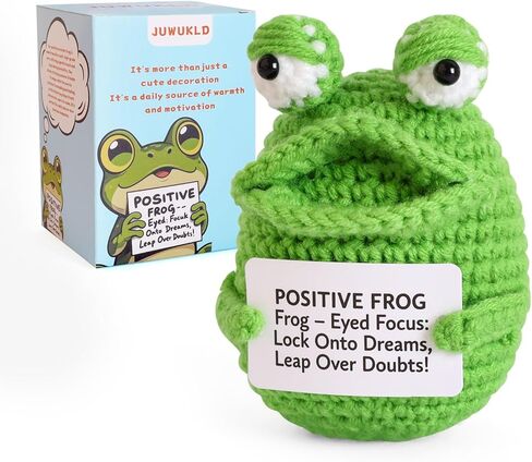 JUWUKLD Positive Crochet Animals Frog Cute Mini Frogs with Positive Messages Cards, Emotional Support Crochet Companion, Ideal Gift for Birthdays/Thank You/Inspirational, Frog Decor for Home Office in Saudi Arabia