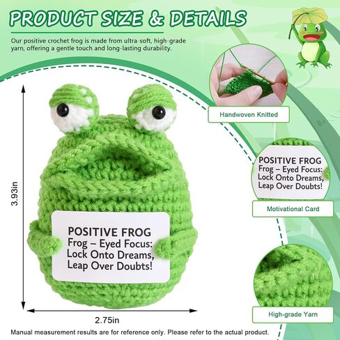 JUWUKLD Positive Crochet Animals Frog Cute Mini Frogs with Positive Messages Cards, Emotional Support Crochet Companion, Ideal Gift for Birthdays/Thank You/Inspirational, Frog Decor for Home Office in Saudi Arabia