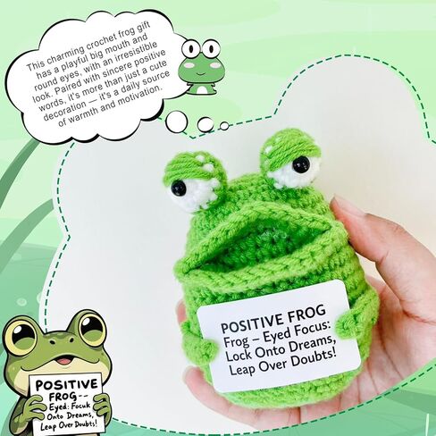 JUWUKLD Positive Crochet Animals Frog Cute Mini Frogs with Positive Messages Cards, Emotional Support Crochet Companion, Ideal Gift for Birthdays/Thank You/Inspirational, Frog Decor for Home Office in Saudi Arabia