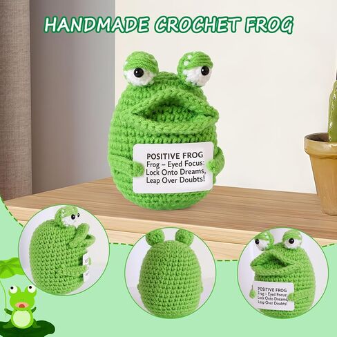 JUWUKLD Positive Crochet Animals Frog Cute Mini Frogs with Positive Messages Cards, Emotional Support Crochet Companion, Ideal Gift for Birthdays/Thank You/Inspirational, Frog Decor for Home Office in Saudi Arabia