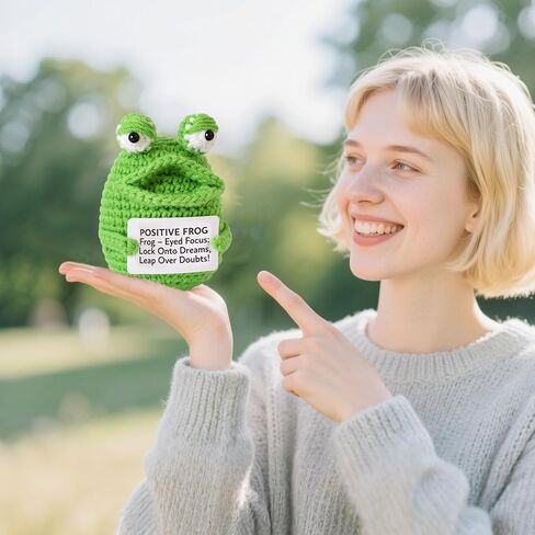 JUWUKLD Positive Crochet Animals Frog Cute Mini Frogs with Positive Messages Cards, Emotional Support Crochet Companion, Ideal Gift for Birthdays/Thank You/Inspirational, Frog Decor for Home Office in Saudi Arabia