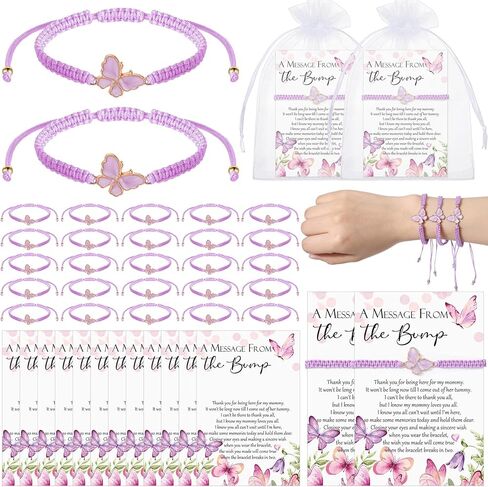 Ferreve 25 Sets Butterfly Party Favors for Guests Butterfly Bracelets Adjustable Wish Bracelets a Message from The Card for Baby Shower Gender Reveal Party Supplies Inspirational Gift in Saudi Arabia