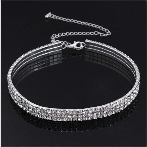 Rhinestone Choker Necklaces Set Silver Sparkly Diamond Choker Tennis Bracelet Necklace Set for Women in Saudi Arabia