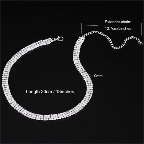 Rhinestone Choker Necklaces Set Silver Sparkly Diamond Choker Tennis Bracelet Necklace Set for Women in Saudi Arabia