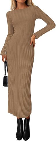 Prettygarden Womens Sweater Dress Fall 2025 Crewneck Crewneck Long Sweve Pullover مضلع Bodycon Maxi فساتين سترة in Kuwait