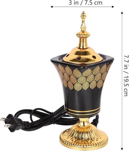 HOMSFOU Bakhoor مبخرة كهربائية عتيقة، مبخرة عربية، طراز الشرق الأوسط، مبخرة كهربائية، مبخرة عود، حامل شموع اللبان، أسود in Saudi Arabia