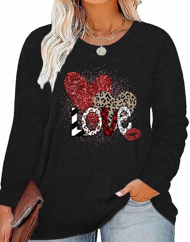 Plus Size Love Heart Graphic Shirt Blouse Tees Women Long Sleeve Tops in Saudi Arabia