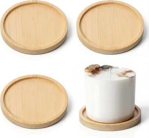 Wood Candle Holder Farmhouse Decor, 4PCS Wooden Pillar Candles Tray, Rustic Wooden Candle Stand, Round Woodens Plate Pedestal Stand, Candles Tray Decorative for Living Room, Table Centerpiece in Saudi Arabia