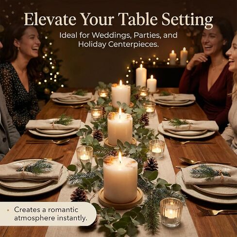 Wood Candle Holder Farmhouse Decor, 4PCS Wooden Pillar Candles Tray, Rustic Wooden Candle Stand, Round Woodens Plate Pedestal Stand, Candles Tray Decorative for Living Room, Table Centerpiece in Saudi Arabia