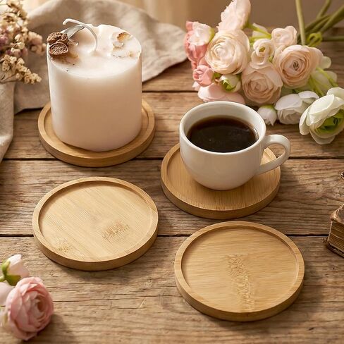 Wood Candle Holder Farmhouse Decor, 4PCS Wooden Pillar Candles Tray, Rustic Wooden Candle Stand, Round Woodens Plate Pedestal Stand, Candles Tray Decorative for Living Room, Table Centerpiece in Saudi Arabia