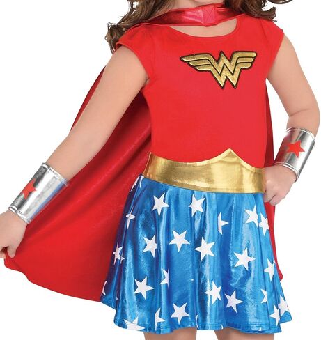 تناسب نفسك زي الهالوين ووندر وومان للفتيات، مقاس 2T، يتضمن فستانًا وغطاء للرأس وعصابة رأس وقفازات والمزيد in Kuwait