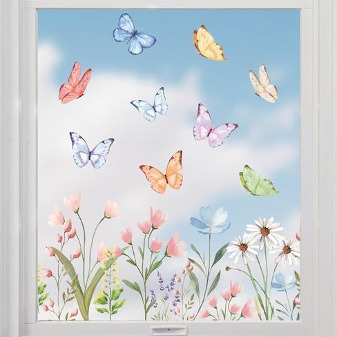 Horaldaily 67 PCS Spring Summer Window Cling Sticker, Tulip Butterfly Flower Decal for Home Party Supplies Shop Glass Display Decoration in Saudi Arabia