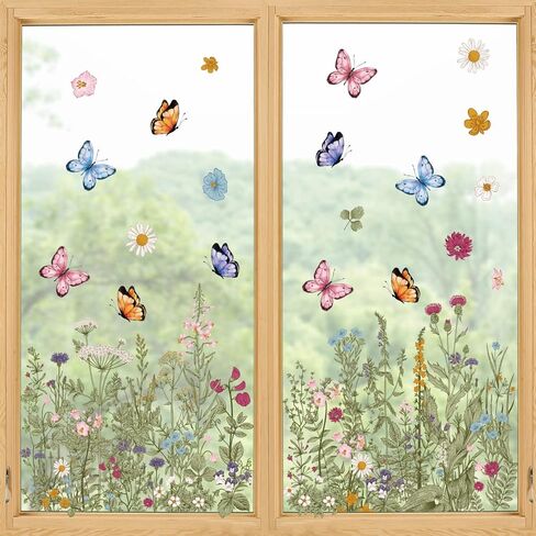 Horaldaily 67 PCS Spring Summer Window Cling Sticker, Tulip Butterfly Flower Decal for Home Party Supplies Shop Glass Display Decoration in Saudi Arabia