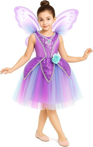 Fairy Costume for Girls Toddler Fairy Elf Dress Up with Wings Halloween Cosplay Outfit in Saudi Arabia