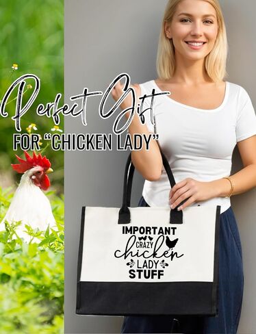 InnoBeta Chicken Lover Gifts for Women, Canvas Tote Bag on Christmas or Birthday, Tote with Top Zipper Closure and Shoulder Strap in Saudi Arabia
