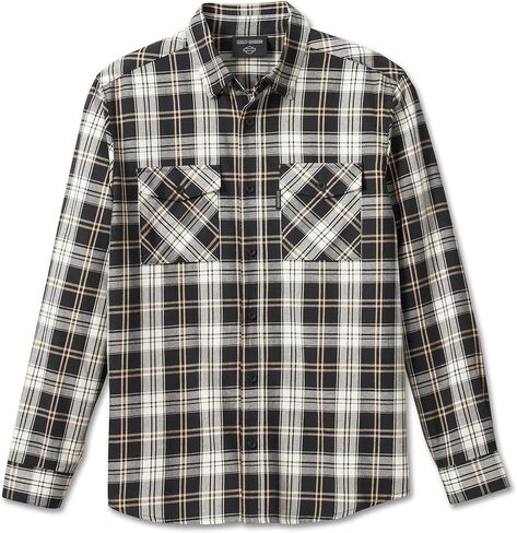 Harley-Davidson Men's Essence Plaid Button Long Sleeve Shirt - Black, 96649-23VM in Saudi Arabia