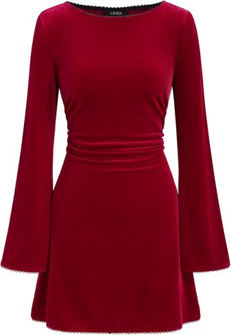 CIDER Velvet Mini Dress Long Sleeve A Line Cocktail Party Dress in Saudi Arabia