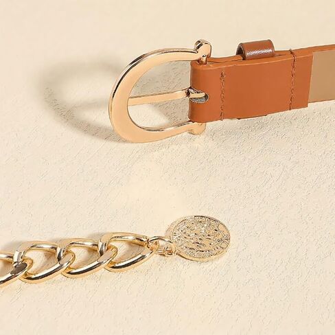 Waist Chain Belts for Women Metal Waist Belt Chunky PU Leather Belly Link in Saudi Arabia