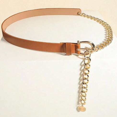 Waist Chain Belts for Women Metal Waist Belt Chunky PU Leather Belly Link in Saudi Arabia