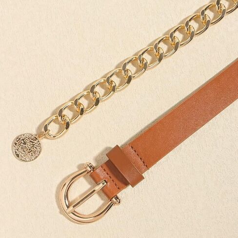 Waist Chain Belts for Women Metal Waist Belt Chunky PU Leather Belly Link in Saudi Arabia