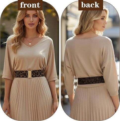Wide Stretch Waist Belt for Women, Vintage Leopard Print Elastic Waistband for Dresses and Jeans in Saudi Arabia