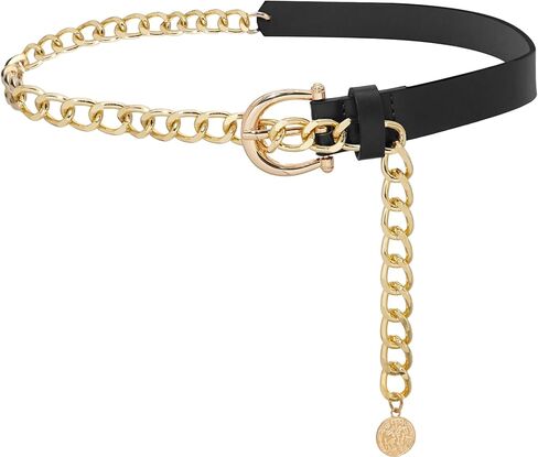 Waist Chain Belts for Women Metal Waist Belt Chunky PU Leather Belly Link in Saudi Arabia
