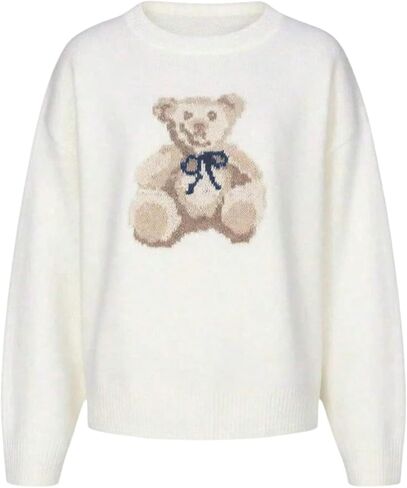 GORGLITTER Women's Cute Bear Graphic Sweater Oversized Cozy Long Sleeve Crew Neck Knit Fall Sweaters Trendy 2025 in Saudi Arabia