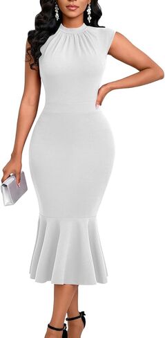 Elegant Dress for Women Bodycon Mock Neck Sleeveless Church Wedding Cocktail Party Midi Classic Mermaid Hem Dresses in Saudi Arabia