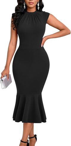 Elegant Dress for Women Bodycon Mock Neck Sleeveless Church Wedding Cocktail Party Midi Classic Mermaid Hem Dresses in Saudi Arabia