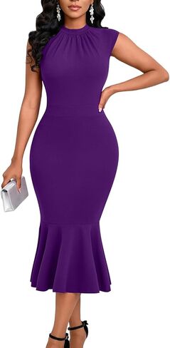 Elegant Dress for Women Bodycon Mock Neck Sleeveless Church Wedding Cocktail Party Midi Classic Mermaid Hem Dresses in Saudi Arabia