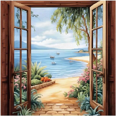 Xinpinzhou Village Landscape 11ct Cross Stitch Kits, 11 CT Funny Pre Printed Counted Stamped Cross Stitch Embroidery Needlepoint Patterns Kits for Beginners Adults Crossstitch 40x40 cm in Kuwait