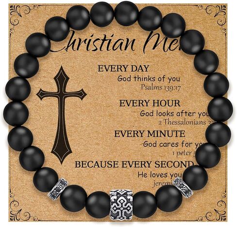 Flybar Christian men’s bracelet tiger eye cross jewelry religious beaded 8mm black bracelet men’s accessory in Kuwait