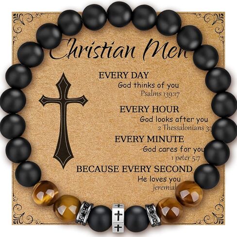 Flybar Christian men’s bracelet tiger eye cross jewelry religious beaded 8mm black bracelet men’s accessory in Saudi Arabia