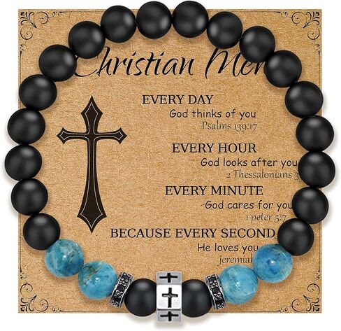 Flybar Christian men’s bracelet tiger eye cross jewelry religious beaded 8mm black bracelet men’s accessory in Saudi Arabia