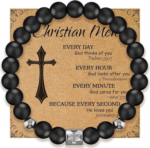 Flybar Christian men’s bracelet tiger eye cross jewelry religious beaded 8mm black bracelet men’s accessory in Saudi Arabia