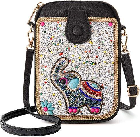 Women's Small Crossbody Cell Phone Bag, Boho Colorful Beaded Purse Wallet with Handmade Cute Patterns in Kuwait