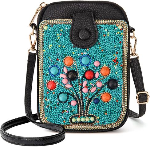 Women's Small Crossbody Cell Phone Bag, Boho Colorful Beaded Purse Wallet with Handmade Cute Patterns in Kuwait