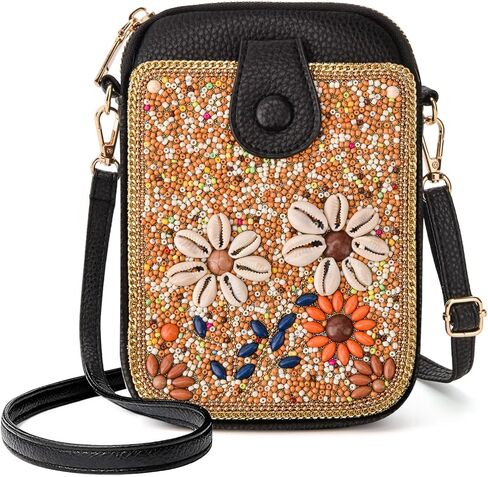 Women's Small Crossbody Cell Phone Bag, Boho Colorful Beaded Purse Wallet with Handmade Cute Patterns in Kuwait