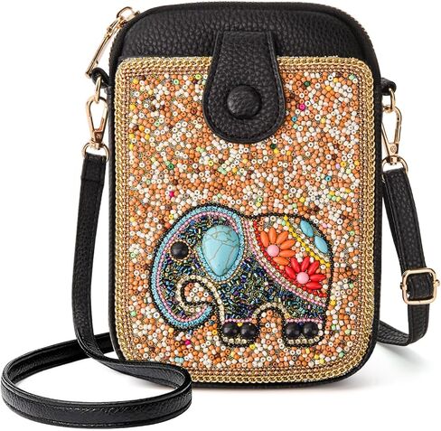 Women's Small Crossbody Cell Phone Bag, Boho Colorful Beaded Purse Wallet with Handmade Cute Patterns in Kuwait