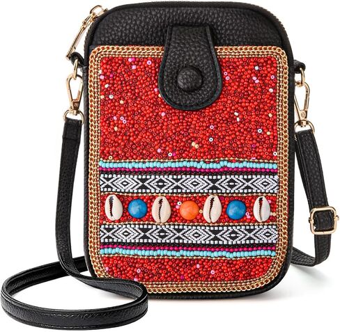 Women's Small Crossbody Cell Phone Bag, Boho Colorful Beaded Purse Wallet with Handmade Cute Patterns in Kuwait