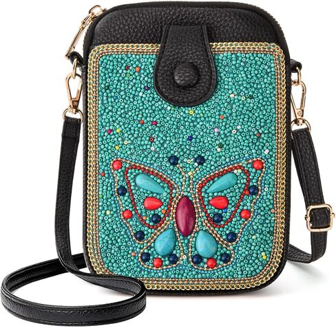 Women's Small Crossbody Cell Phone Bag, Boho Colorful Beaded Purse Wallet with Handmade Cute Patterns in Kuwait
