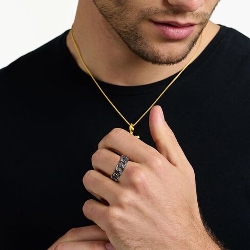 HZMAN Stainless Steel Rings for Men 8mm Wide Silver Cuban Link Ring with Six-Pointed Stars Wedding Ring Size 7-12 in Saudi Arabia