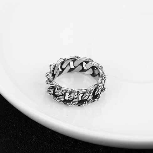 HZMAN Stainless Steel Rings for Men 8mm Wide Silver Cuban Link Ring with Six-Pointed Stars Wedding Ring Size 7-12 in Saudi Arabia