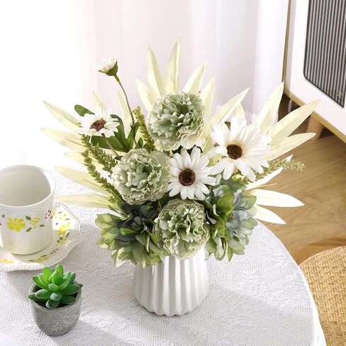 Dremisland Artificial Flowers Bouquet Silk Floral Arrangements Faux Flowers Plant for Home Decor Wedding Bride Bouquets Floral Tables Centerpieces for Home Decor Indoor Vase Table Decor (Green) in Saudi Arabia