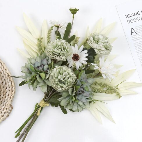 Dremisland Artificial Flowers Bouquet Silk Floral Arrangements Faux Flowers Plant for Home Decor Wedding Bride Bouquets Floral Tables Centerpieces for Home Decor Indoor Vase Table Decor (Green) in Saudi Arabia